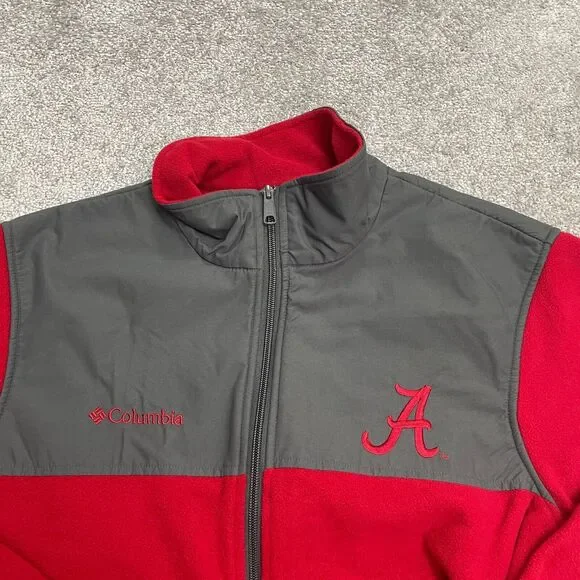 Columbia Fleece Jacket Mens Large Red University Of Alabama Full Zip Pocket Hike